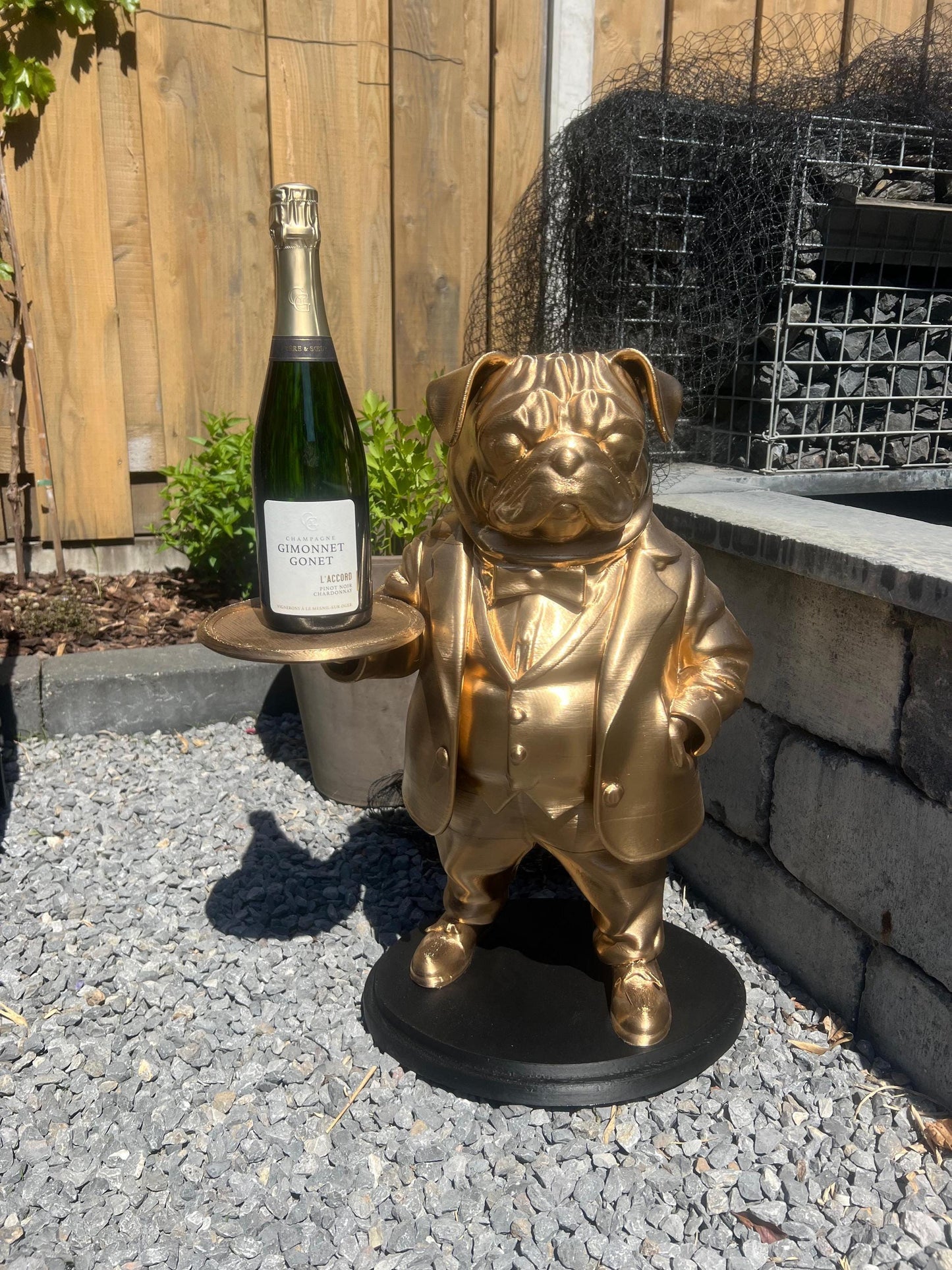 Pug Butler Table 70CM - Elegant Champagne Tray Holder & Key Organizer - Whimsical Dog Statue for Home Decor - Ideal Gift for Dog Lovers