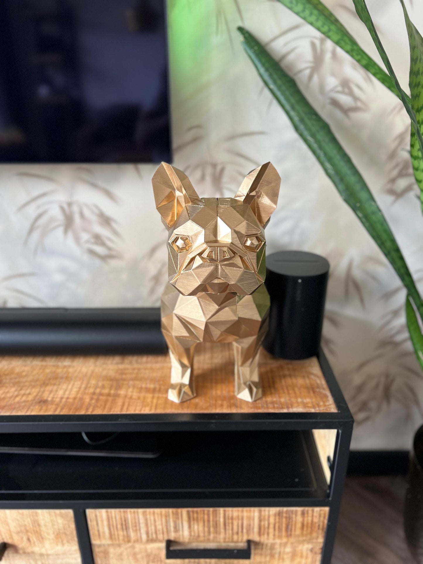 Bulldog Statue | Modern Art Sculpture | Gold Decor | Handcrafted Accent | Home Elegance