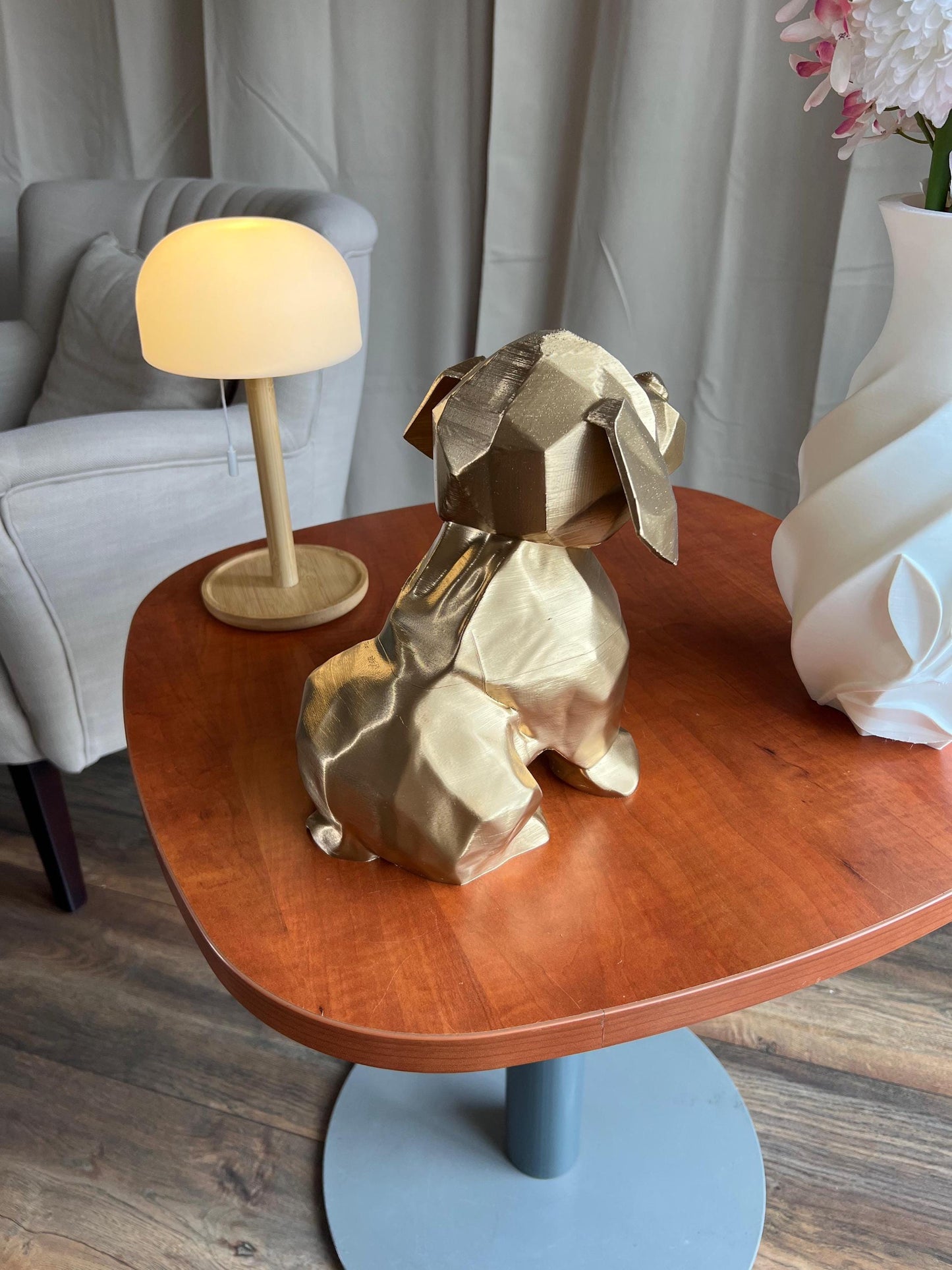 Puppy Sculpture | 3D Printed Dog Statue in Gold | Modern Home Decor & Unique Gift for Dog Lovers