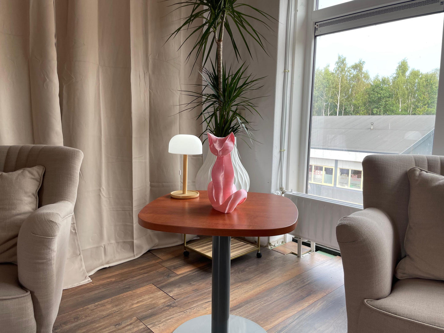 Abstract Cat Sculpture 3D Printed Pink Modern Figurine Home Decor Minimalist Art Desktop Display Gift Cat Lover