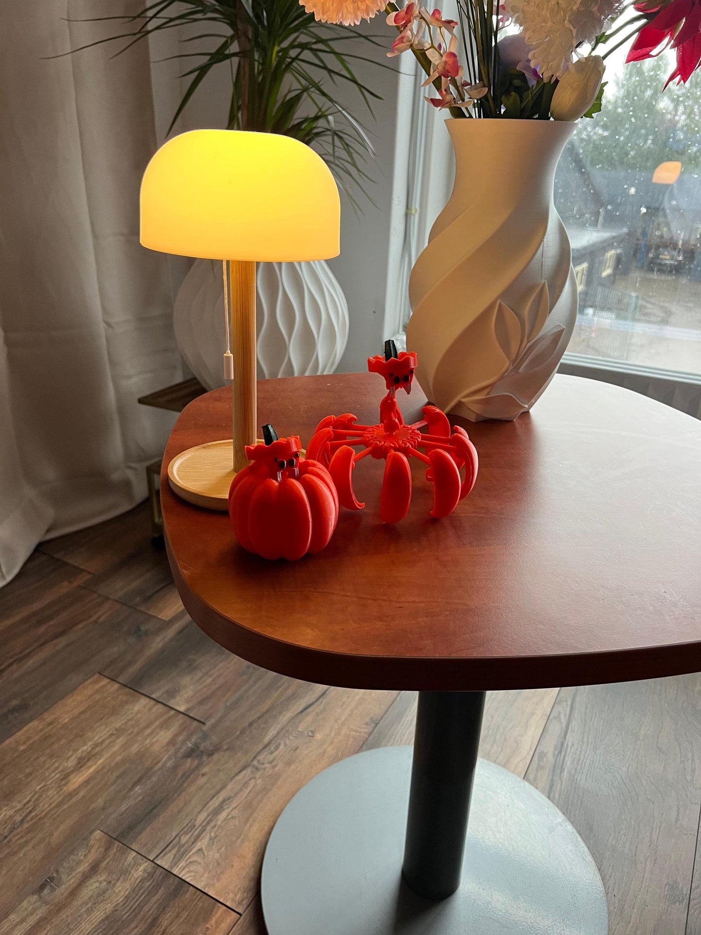 Movable Spider Pumpkin Halloween Decor | 2 Spiders | Orange Sculpture Set - Spooky Tabletop Display | Perfect Gift for Halloween Enthusiasts