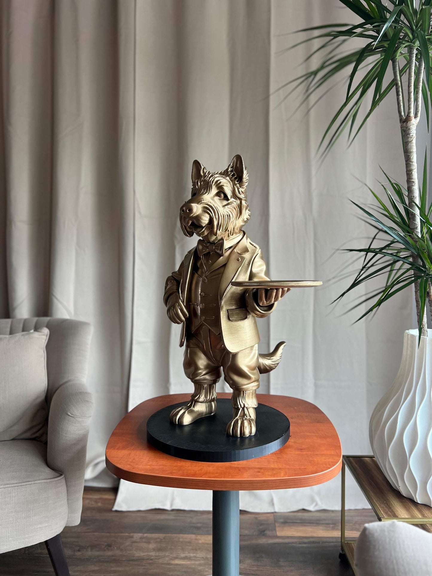 Elegant Side Table Terrier Butler 70CM | Wine & Champagne Tray Holder | Whimsical Butler Statue for Home Decor | Ideal Gift for Wine Lovers