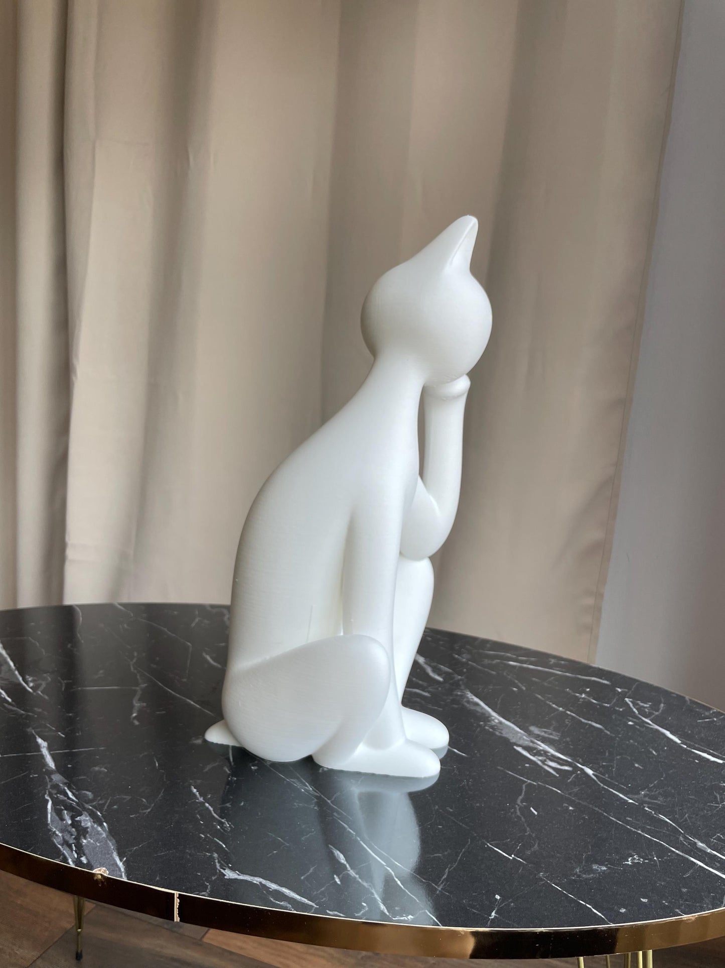 Thinking Cat Statue - 3D Printed Minimalist Cat Thinker Figurine - Cute Home Decor