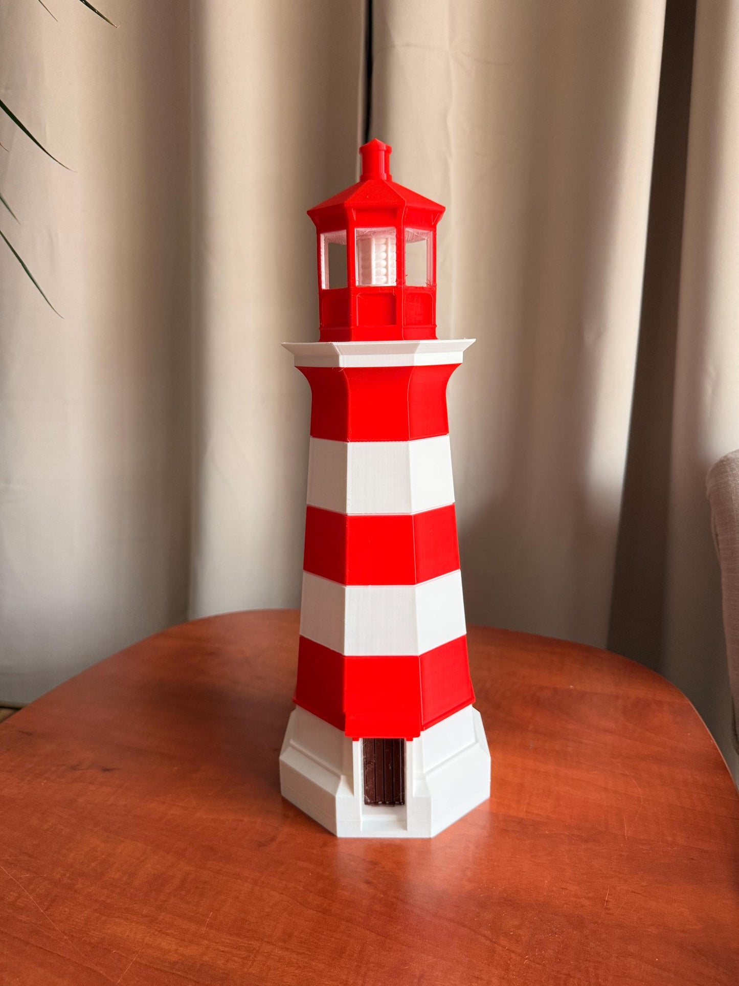 Red White Lighthouse Decor | Nautical Home Decor | Coastal Beach Decor | Maritime Model | Striped Lighthouse Figurine Gift