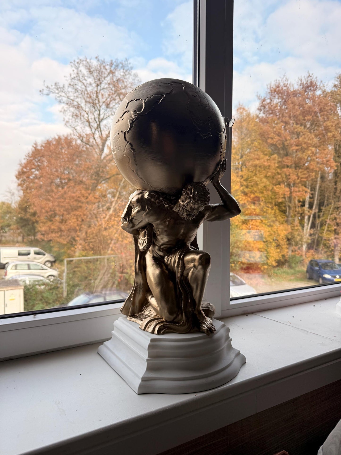 Gold Atlas Statue Holding Globe | Greek Mythology Sculpture | Office Desk Decor | Home Accent Piece | Luxury Gift | Grecian Art Figurine