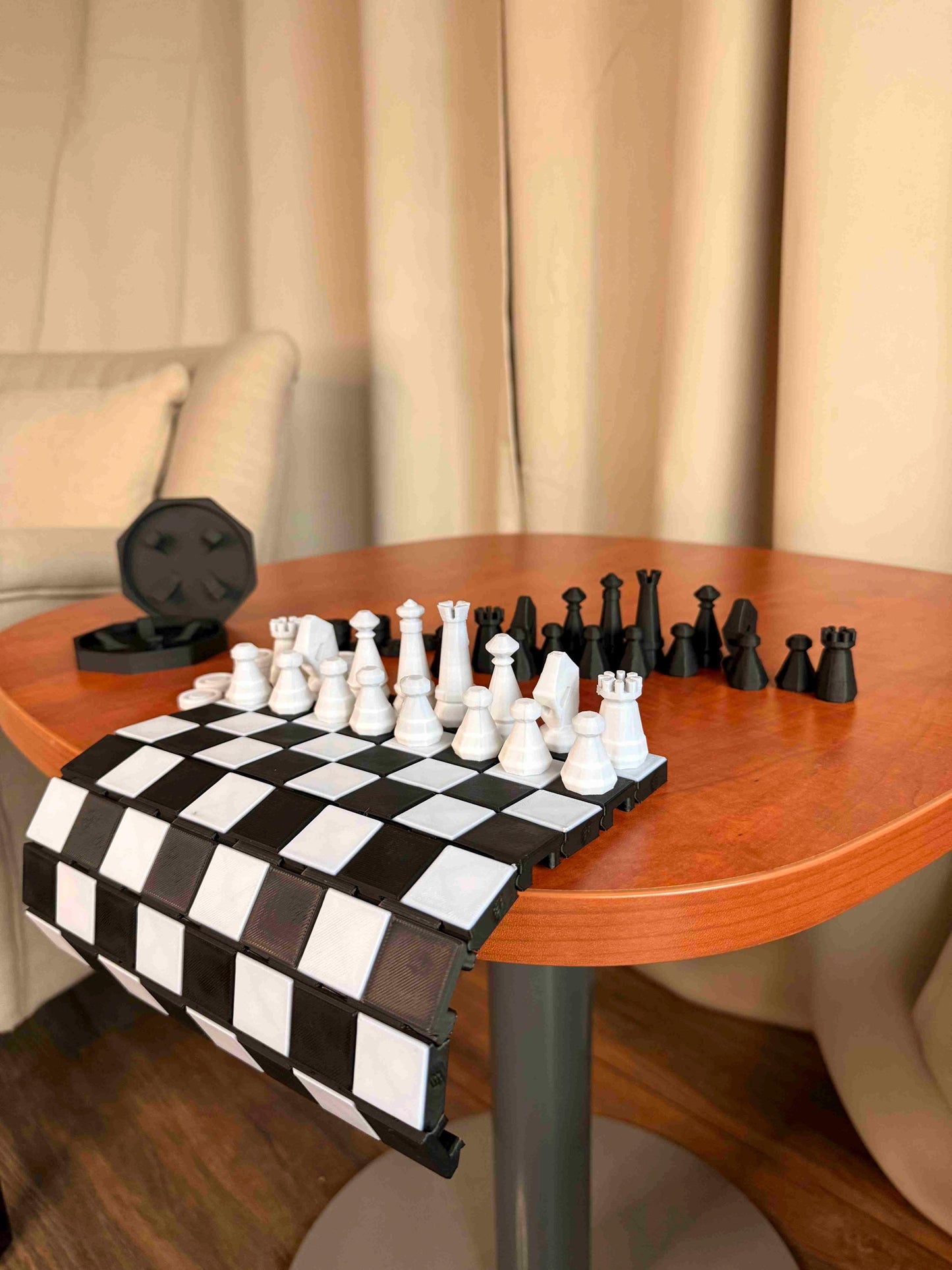 Chess Set with storage | Chess Board | Curved Flexible Portable Board with Storage | Chess and checkers Pieces | Chess Game Gift