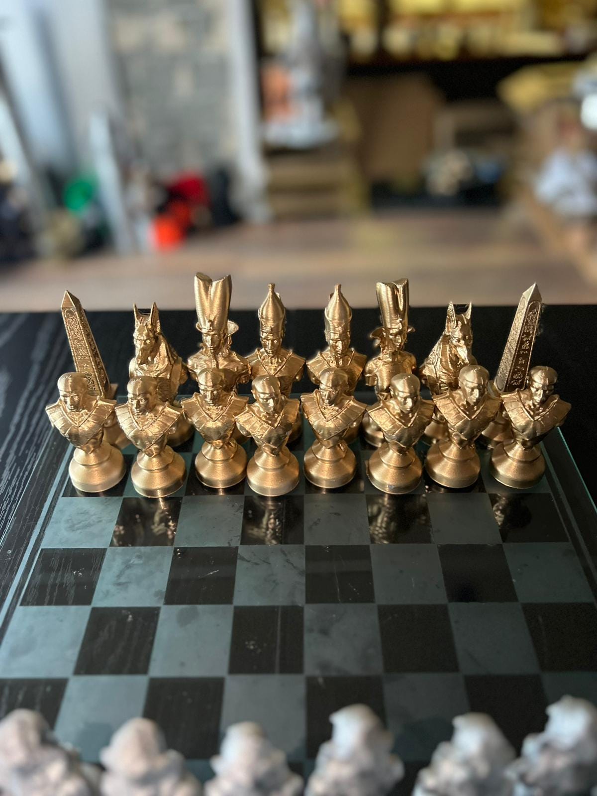 Egyptian Chess Set | Gold & Silver Pharaoh Pieces | Luxury Handmade Chess | Ancient Egypt Art | Statement Home Decor