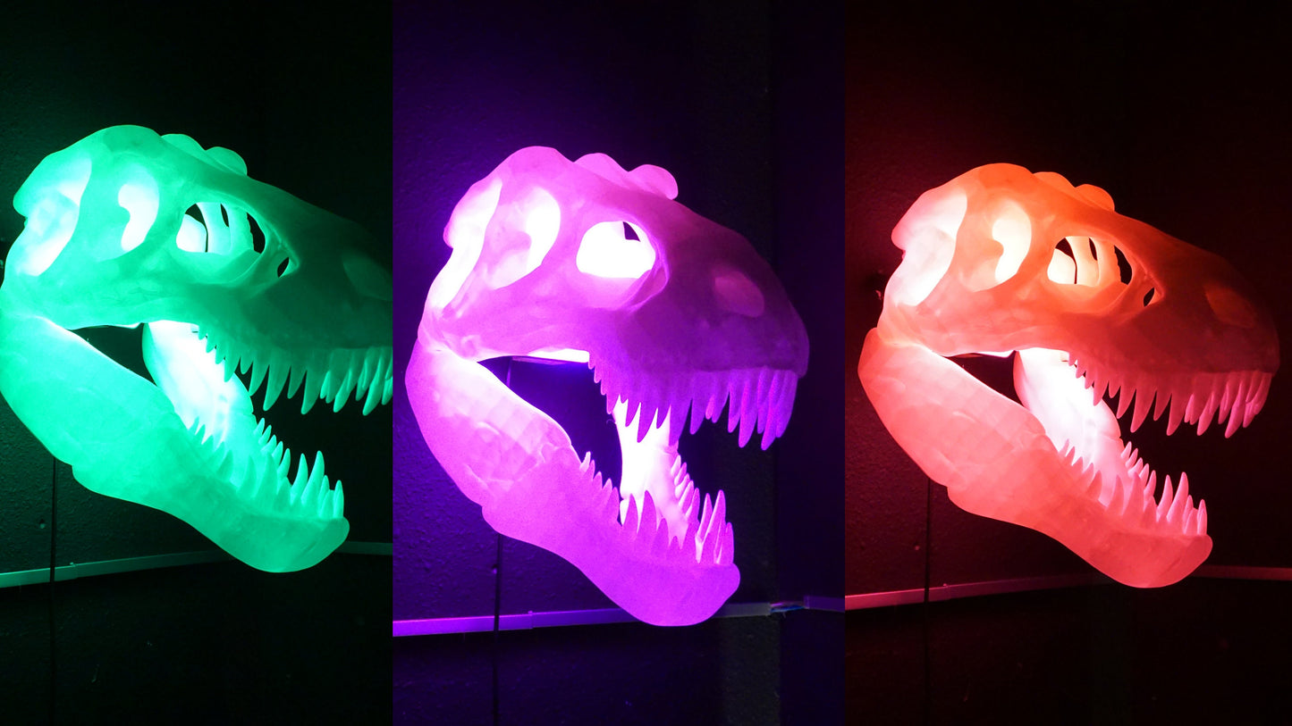 Trex Skull RGB Light Tyrannosaurus Dinosaur Wall Art – Unique Home Decor, Gaming Room, Kids Nightlight, Office Desk Decoration