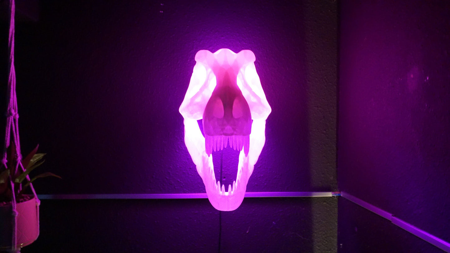 Trex Skull RGB Light Tyrannosaurus Dinosaur Wall Art – Unique Home Decor, Gaming Room, Kids Nightlight, Office Desk Decoration