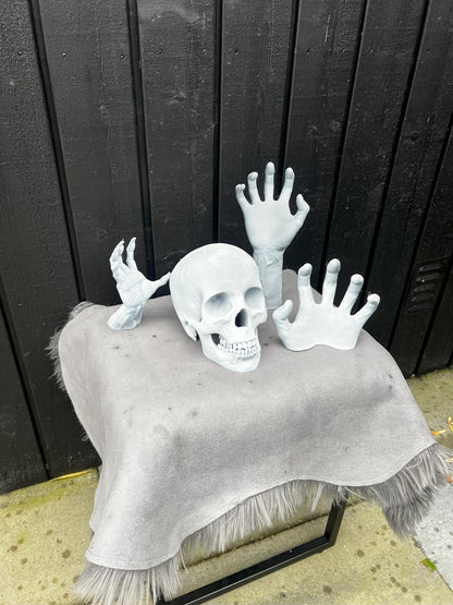 Halloween Skull Bones Decoration | Spooky Skeleton Prop for Indoor & Outdoor | Handcrafted Skull and Hands | Haunted House Decor