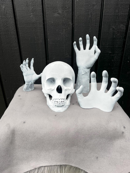 Halloween Skull Bones Decoration | Spooky Skeleton Prop for Indoor & Outdoor | Handcrafted Skull and Hands | Haunted House Decor
