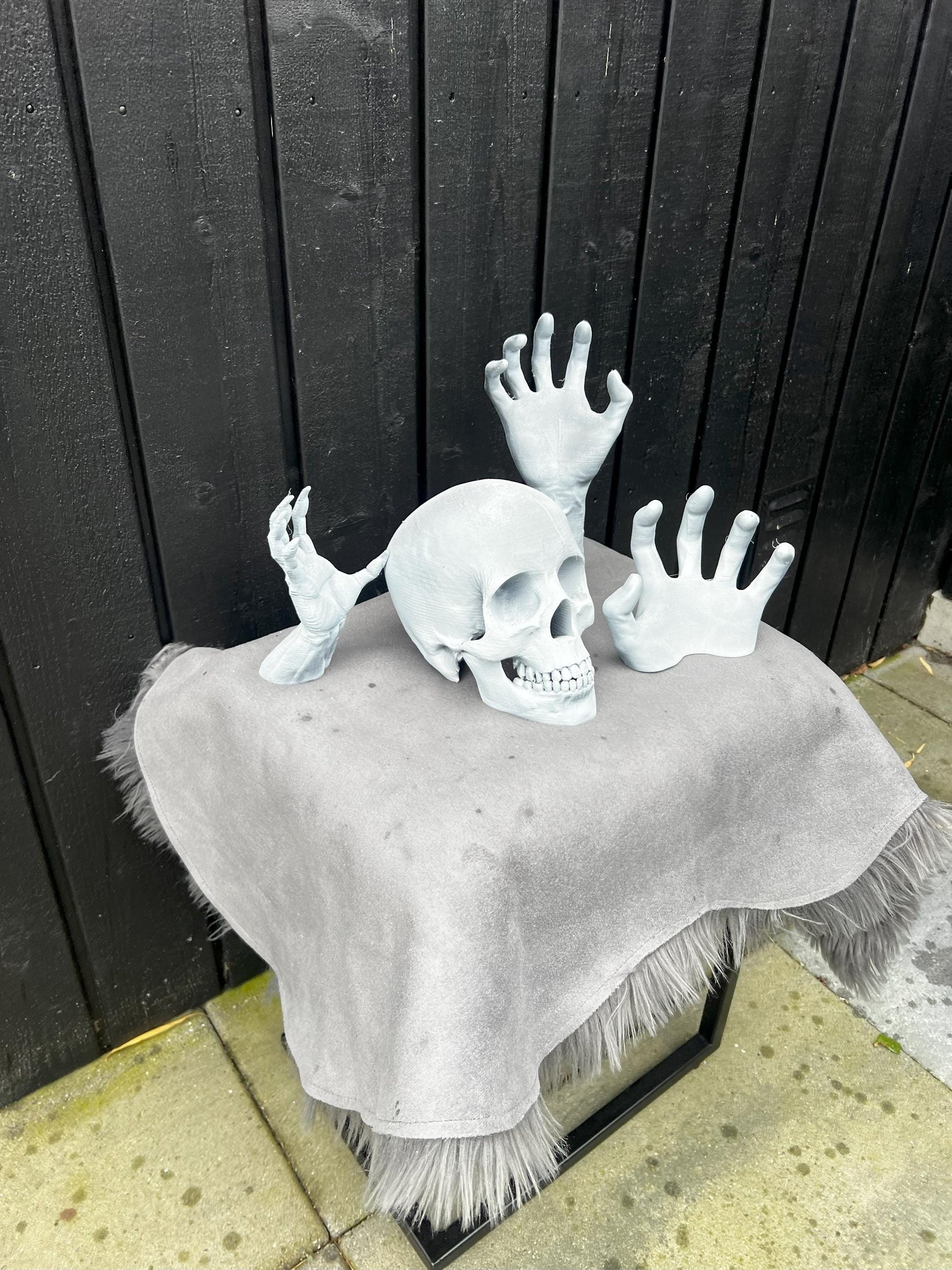Halloween Skull Bones Decoration | Spooky Skeleton Prop for Indoor & Outdoor | Handcrafted Skull and Hands | Haunted House Decor