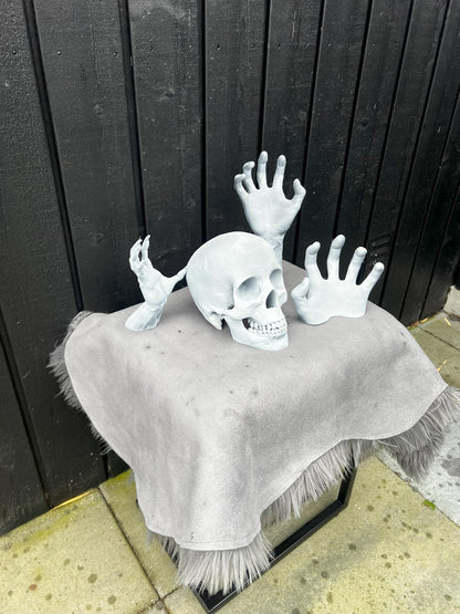 Halloween Skull Bones Decoration | Spooky Skeleton Prop for Indoor & Outdoor | Handcrafted Skull and Hands | Haunted House Decor