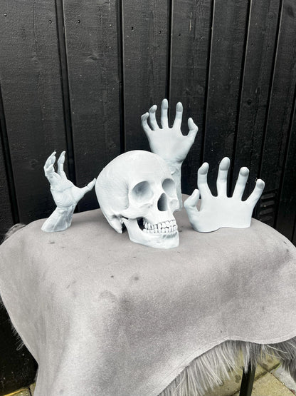 Halloween Skull Bones Decoration | Spooky Skeleton Prop for Indoor & Outdoor | Handcrafted Skull and Hands | Haunted House Decor