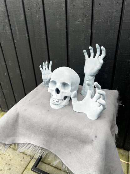 Halloween Skull Bones Decoration | Spooky Skeleton Prop for Indoor & Outdoor | Handcrafted Skull and Hands | Haunted House Decor