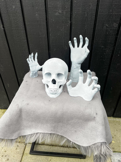 Halloween Skull Bones Decoration | Spooky Skeleton Prop for Indoor & Outdoor | Handcrafted Skull and Hands | Haunted House Decor