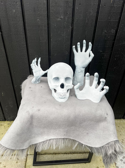 Halloween Skull Bones Decoration | Spooky Skeleton Prop for Indoor & Outdoor | Handcrafted Skull and Hands | Haunted House Decor