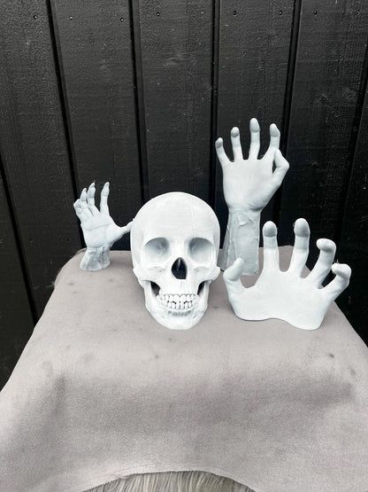 Halloween Skull Bones Decoration | Spooky Skeleton Prop for Indoor & Outdoor | Handcrafted Skull and Hands | Haunted House Decor