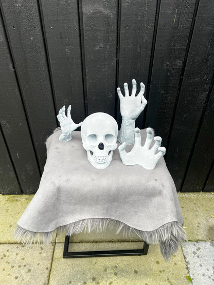 Halloween Skull Bones Decoration | Spooky Skeleton Prop for Indoor & Outdoor | Handcrafted Skull and Hands | Haunted House Decor