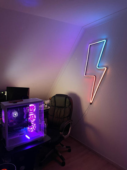 Neon sign 3 Meters – LED included thunder lightning bolt wall decor for gaming room, bedroom, office, aesthetic wall art – modern neon light