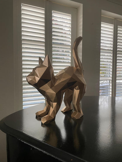 Geometric Cat Statue - Modern Minimalist Polygon Cat Decor - Unique Animal Sculpture for Home - Handmade Gold Decoration