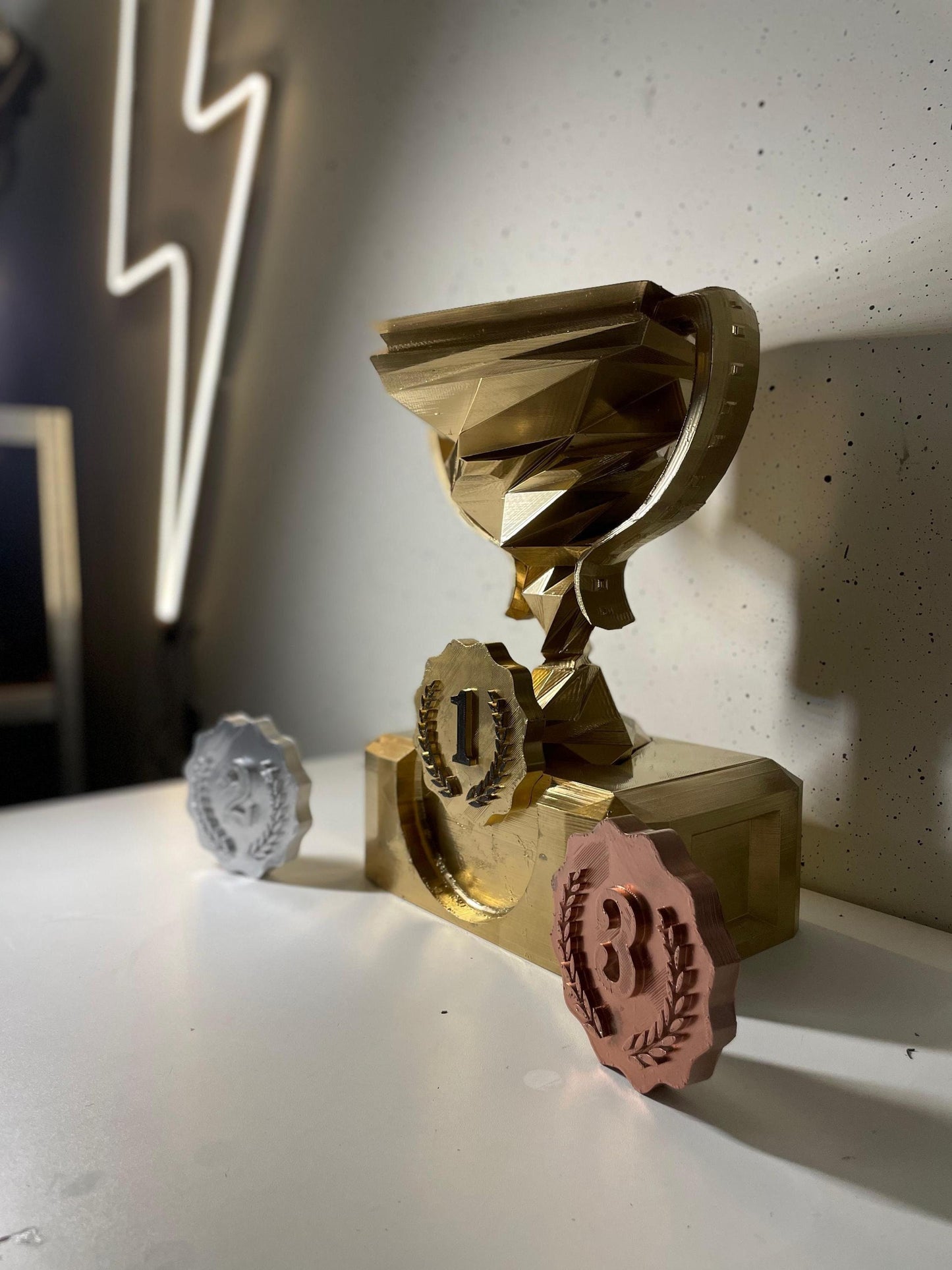 Competition Trophy Award | Gold, Silver Trophy 3D Printed Award Display for Competitions, Events, Sports, and Home Decor