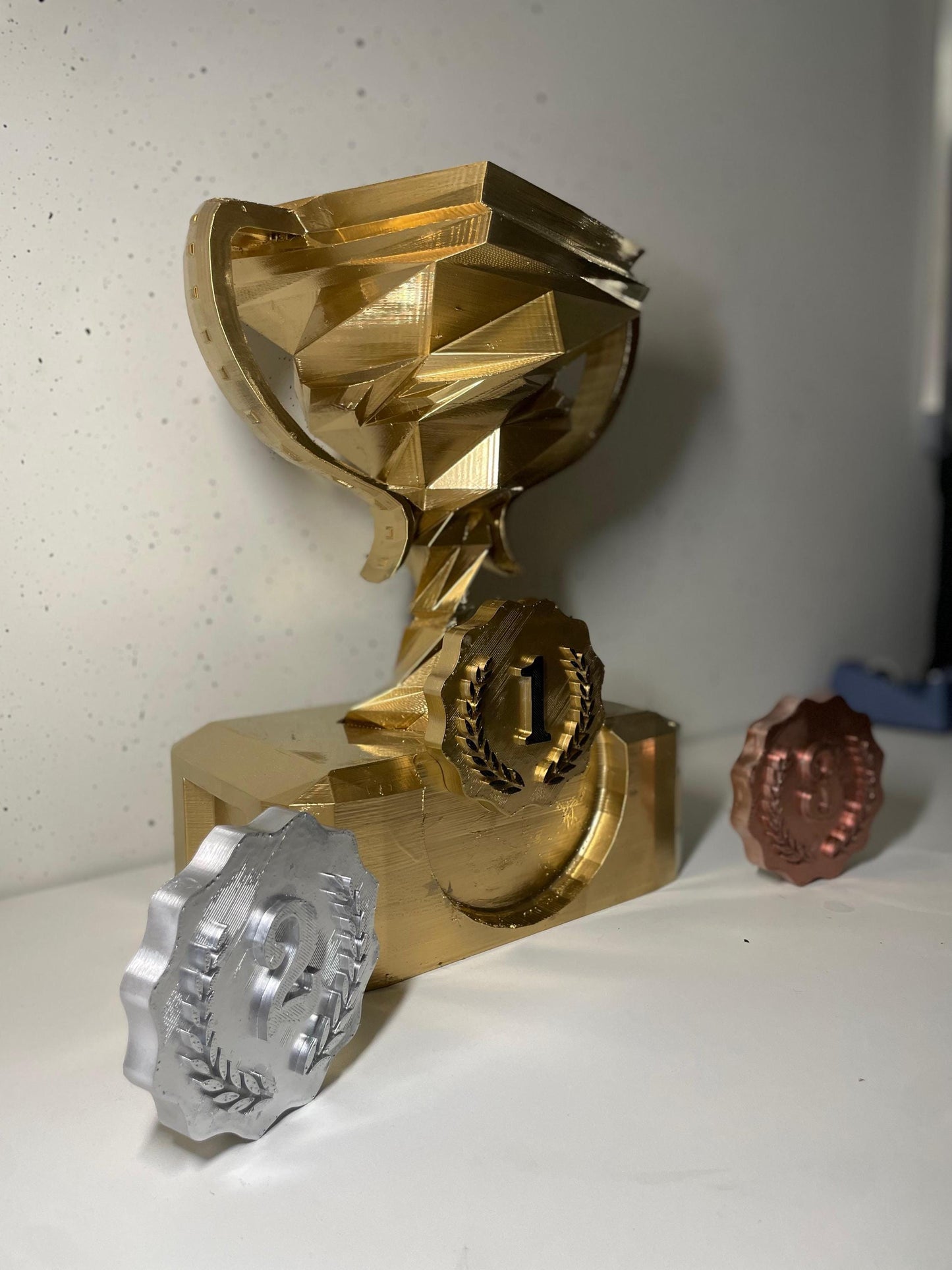 Competition Trophy Award | Gold, Silver Trophy 3D Printed Award Display for Competitions, Events, Sports, and Home Decor