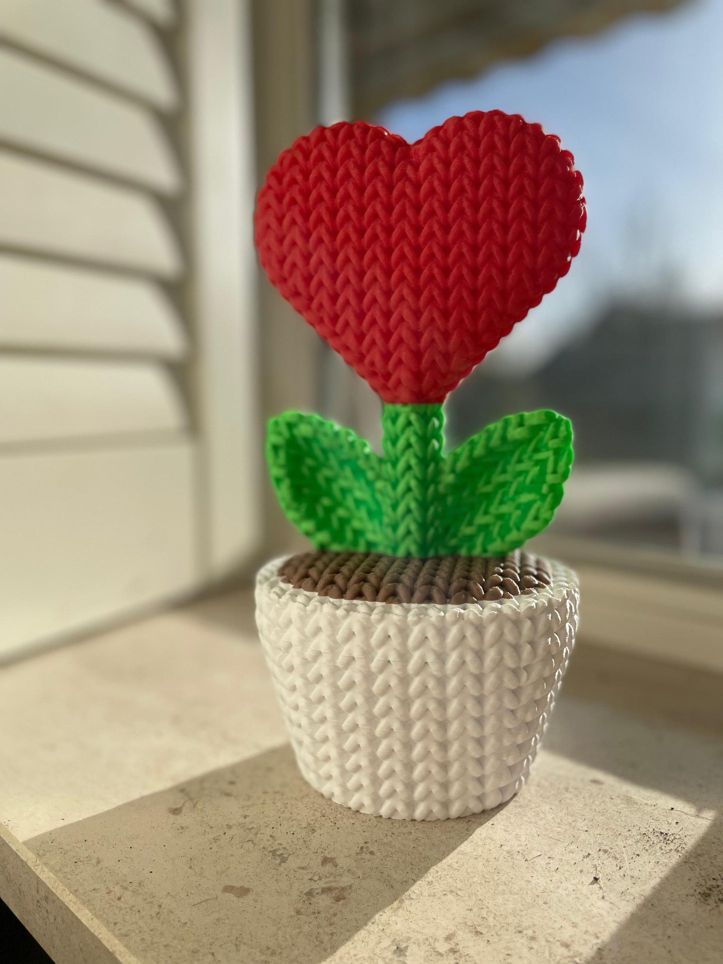 Braided Heart Flower in Pot | Unique Knitted Style Home Decor | Cute Valentine’s Gift & Desk Ornament for her and for him