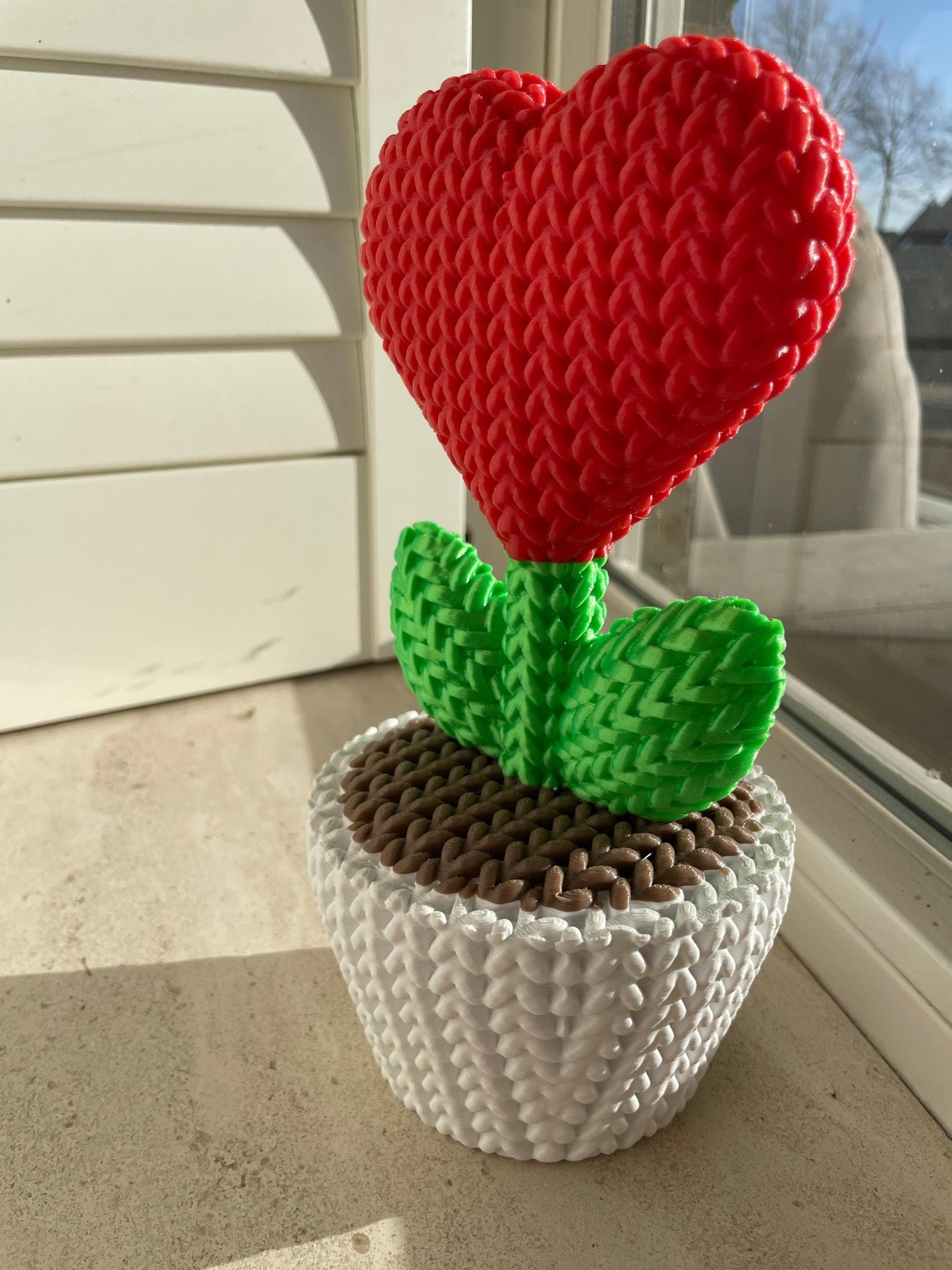 Braided Heart Flower in Pot | Unique Knitted Style Home Decor | Cute Valentine’s Gift & Desk Ornament for her and for him