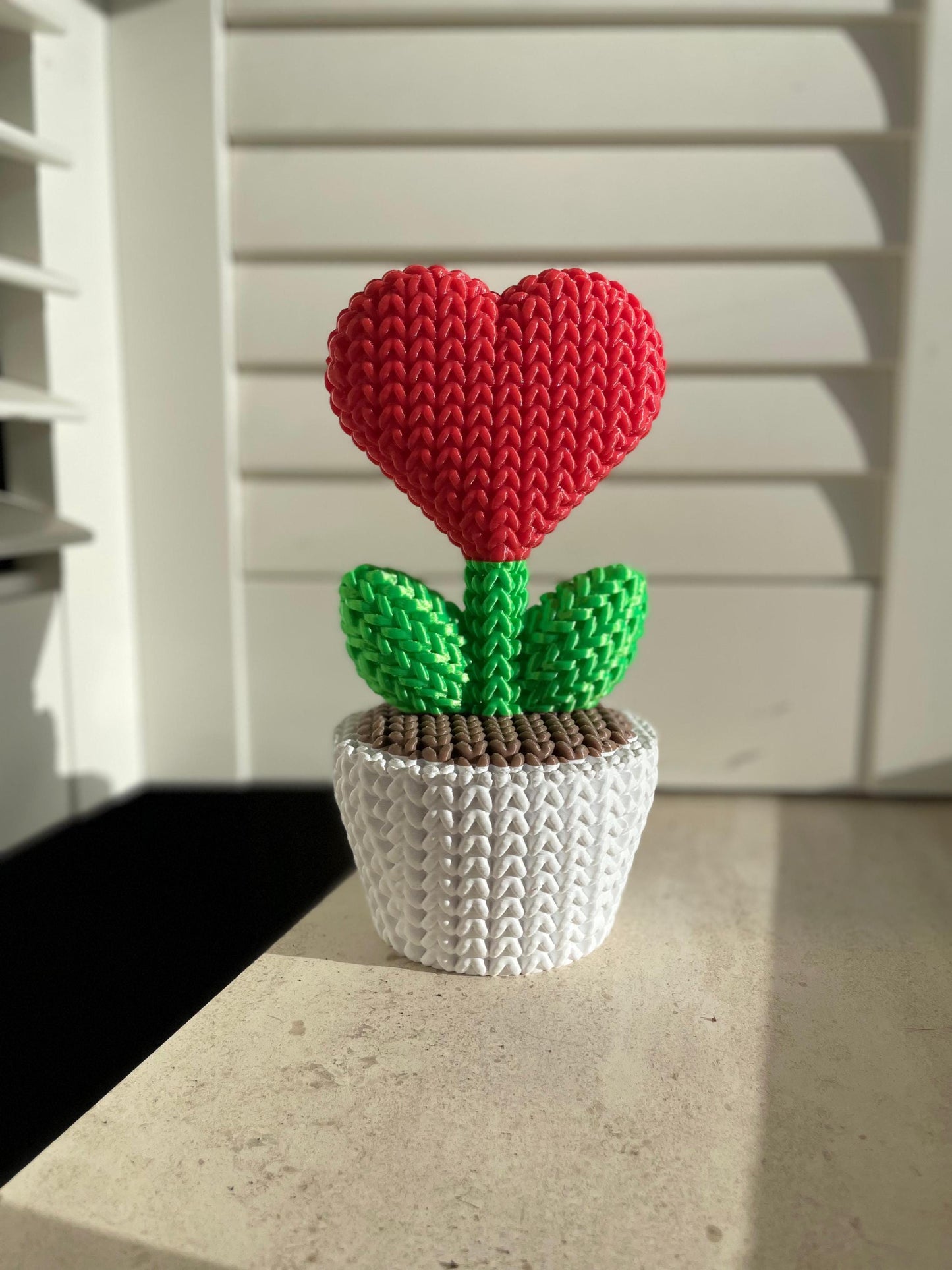 Braided Heart Flower in Pot | Unique Knitted Style Home Decor | Cute Valentine’s Gift & Desk Ornament for her and for him