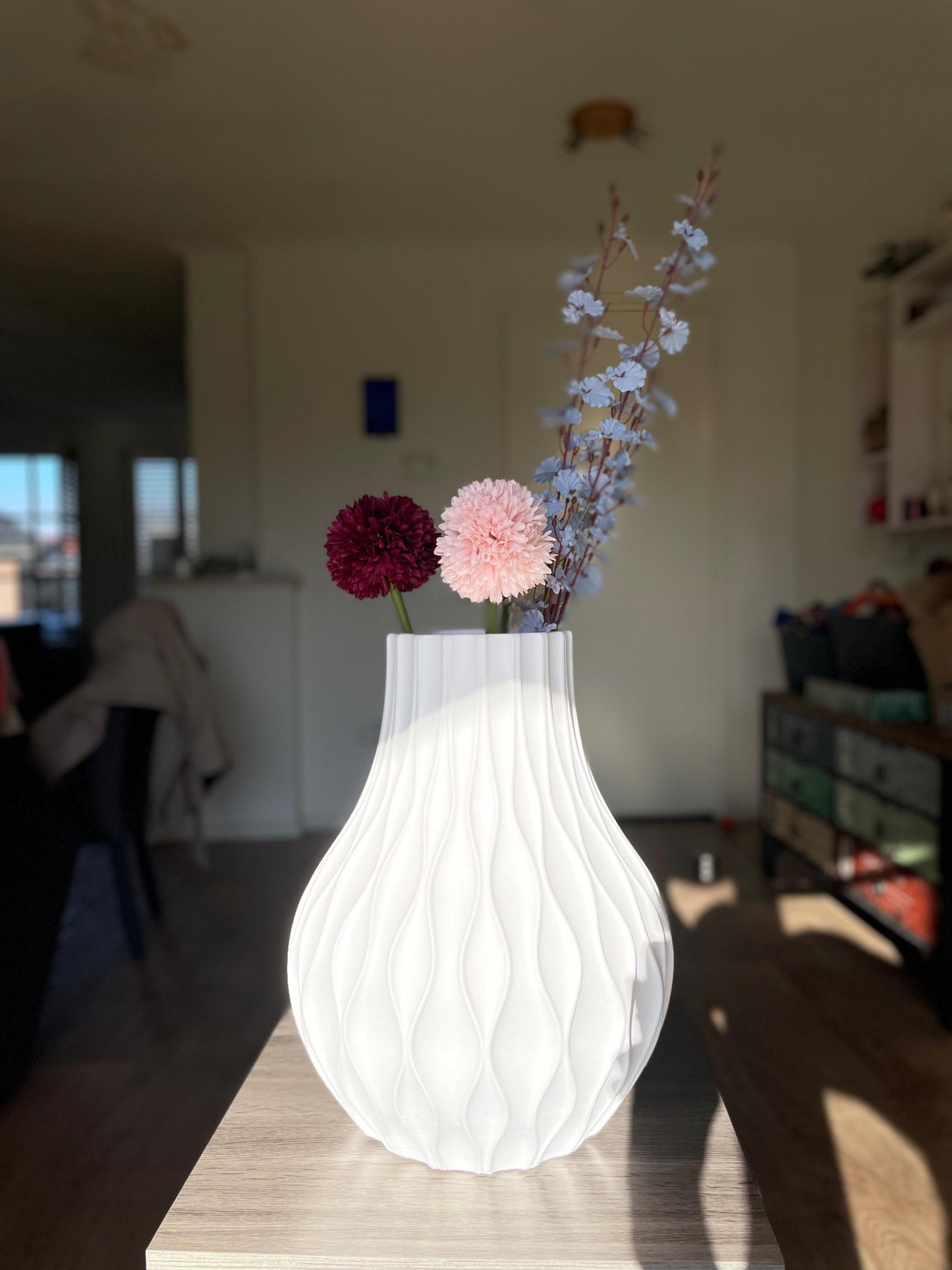 White Textured Vase Modern Decor – Use with Dirt for Real Plants or Dried Flowers Perfect Boho Centerpiece & Minimalist Housewarming Gift!