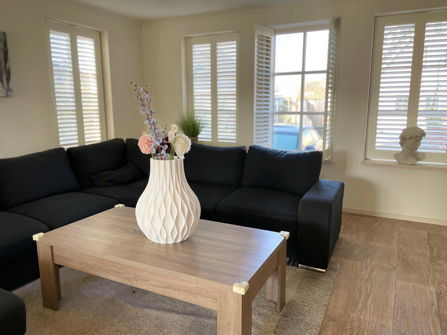 Modern Vase Decor | White Textured Minimalist Vase for Real Plants & Dried Flowers | Boho Centerpiece and Housewarming Gift