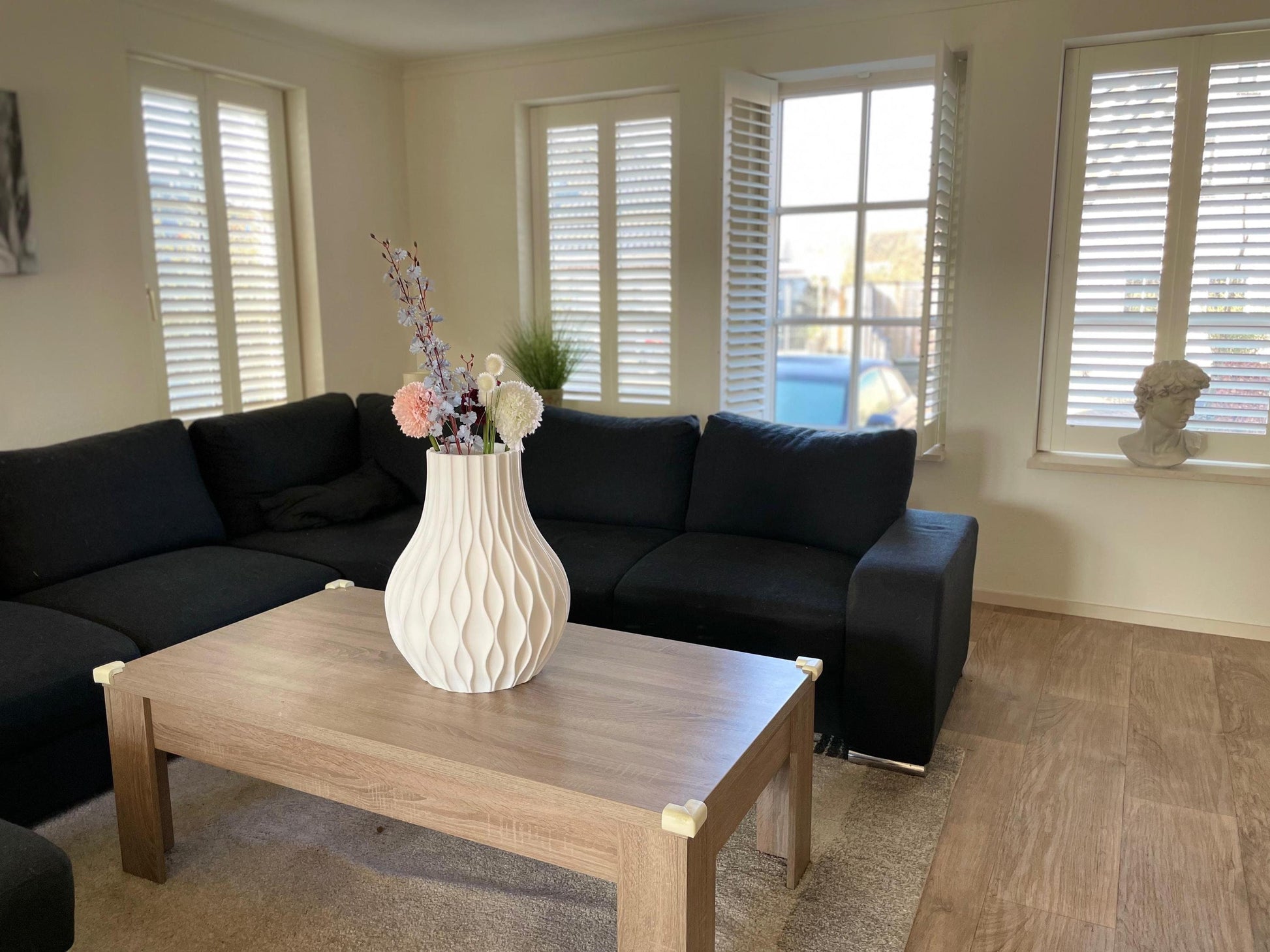 Modern Vase Decor | White Textured Minimalist Vase for Real Plants & Dried Flowers | Boho Centerpiece and Housewarming Gift