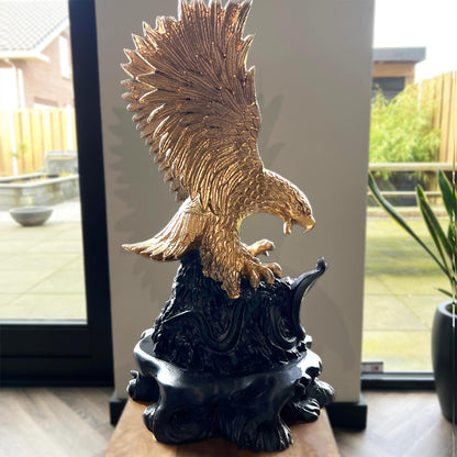 Golden Eagle Bird Statue Attacking Cobra | Majestic Predator Scene | Home & Office Desk Decor | Unique Wildlife Gift