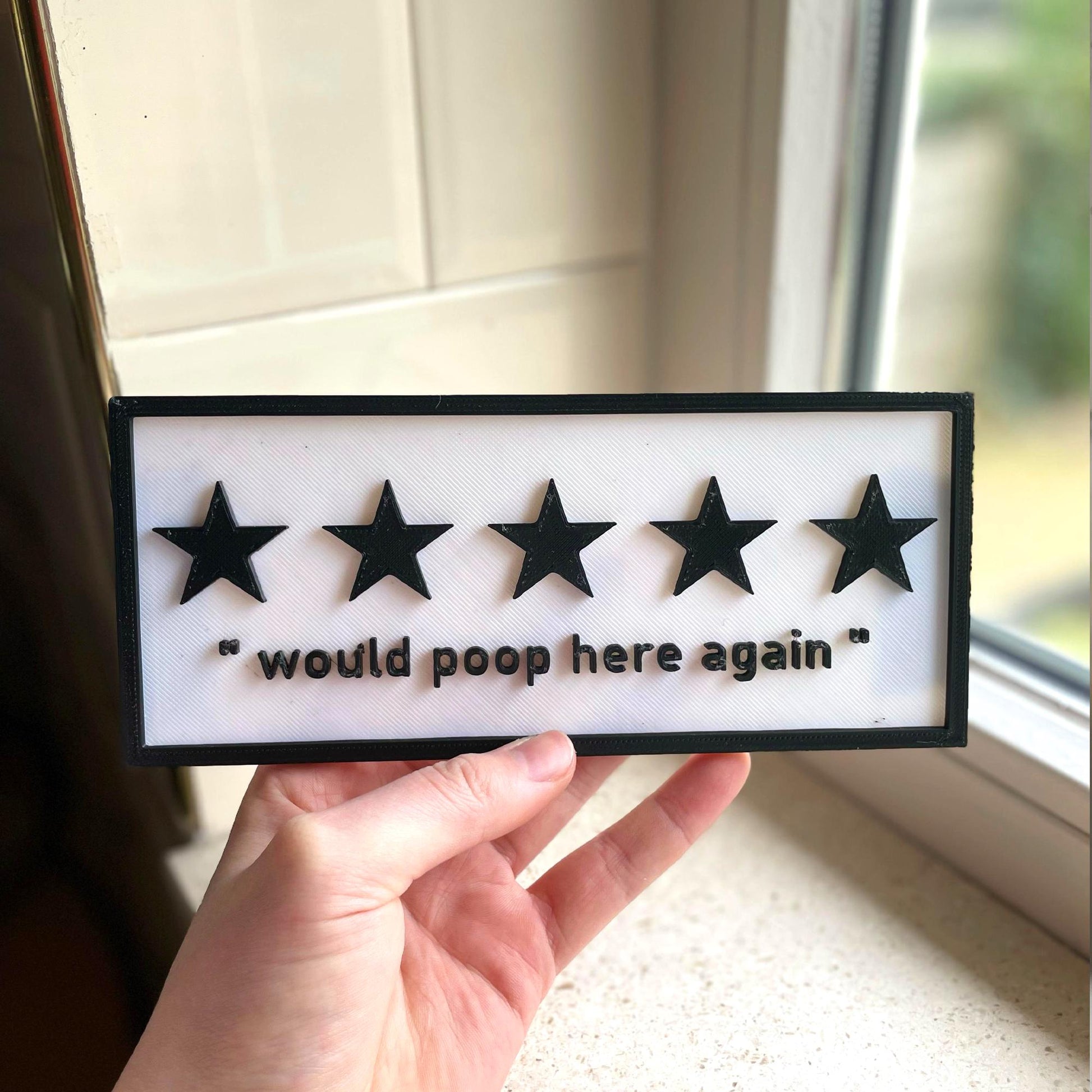 Bathroom Sign Five Star – “Would Poop Here Again,” Fun Decor & Gag Gift, Perfect for Guest Restrooms or Housewarming Surprises!
