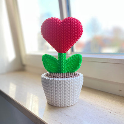 Braided Heart Flower in Pot | Unique Knitted Style Home Decor | Cute Valentine’s Gift & Desk Ornament for her and for him