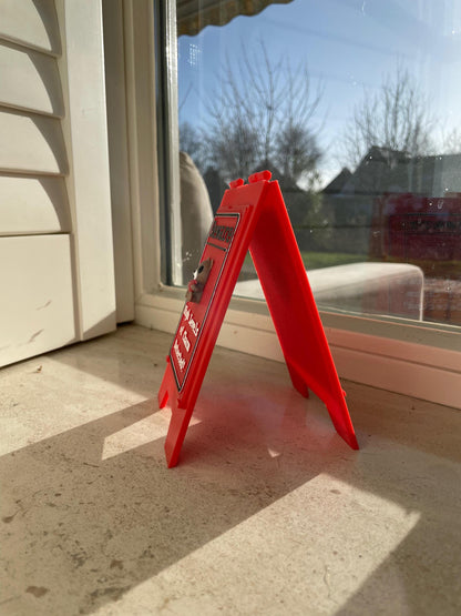 Funny Desk Sign Red A Frame – “Beware High Levels of Charm” Perfect Quirky Gift & Cute Novelty Tabletop Decor!