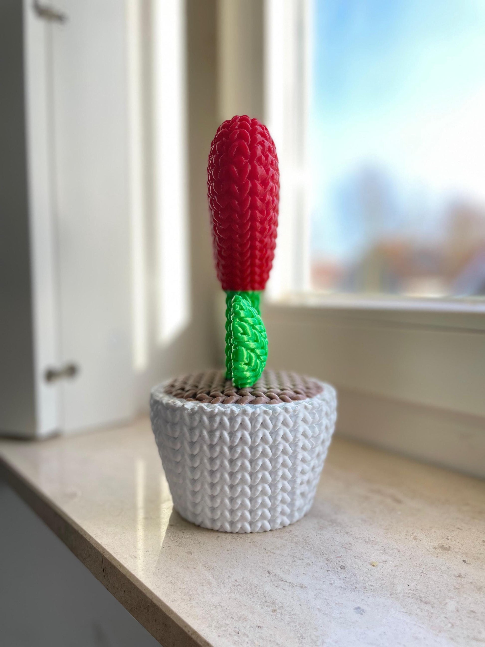 Braided Heart Flower in Pot | Unique Knitted Style Home Decor | Cute Valentine’s Gift & Desk Ornament for her and for him