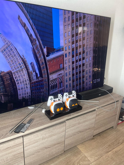 Game Controller Stand x 2 - Cute Robot Design, 3D Printed, Black & Orange Gaming Decor