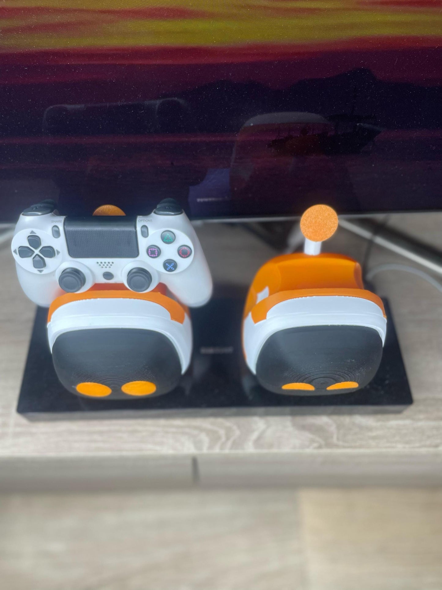 Game Controller Stand x 2 - Cute Robot Design, 3D Printed, Black & Orange Gaming Decor