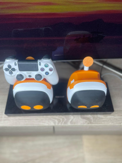 Game Controller Stand x 2 - Cute Robot Design, 3D Printed, Black & Orange Gaming Decor