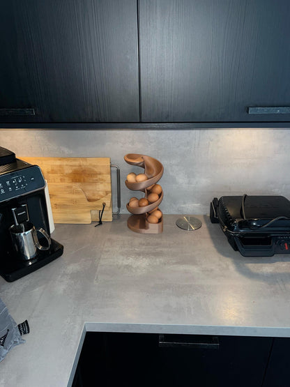 Egg Holder Dispenser | Spiral Egg Organizer | Modern Kitchen Storage | Rolling Egg Rack | Unique Countertop Display