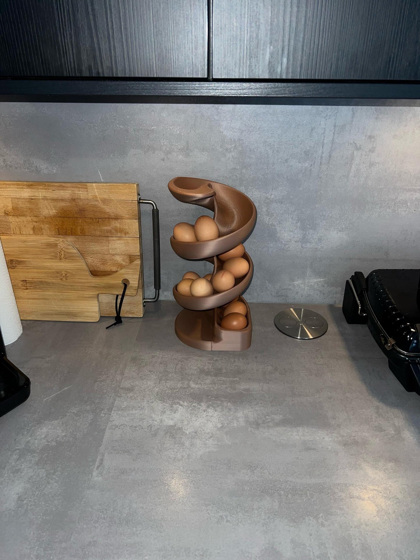 Egg Holder Dispenser | Spiral Egg Organizer | Modern Kitchen Storage | Rolling Egg Rack | Unique Countertop Display