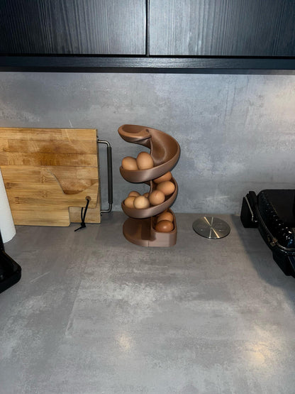 Egg Holder Dispenser | Spiral Egg Organizer | Modern Kitchen Storage | Rolling Egg Rack | Unique Countertop Display