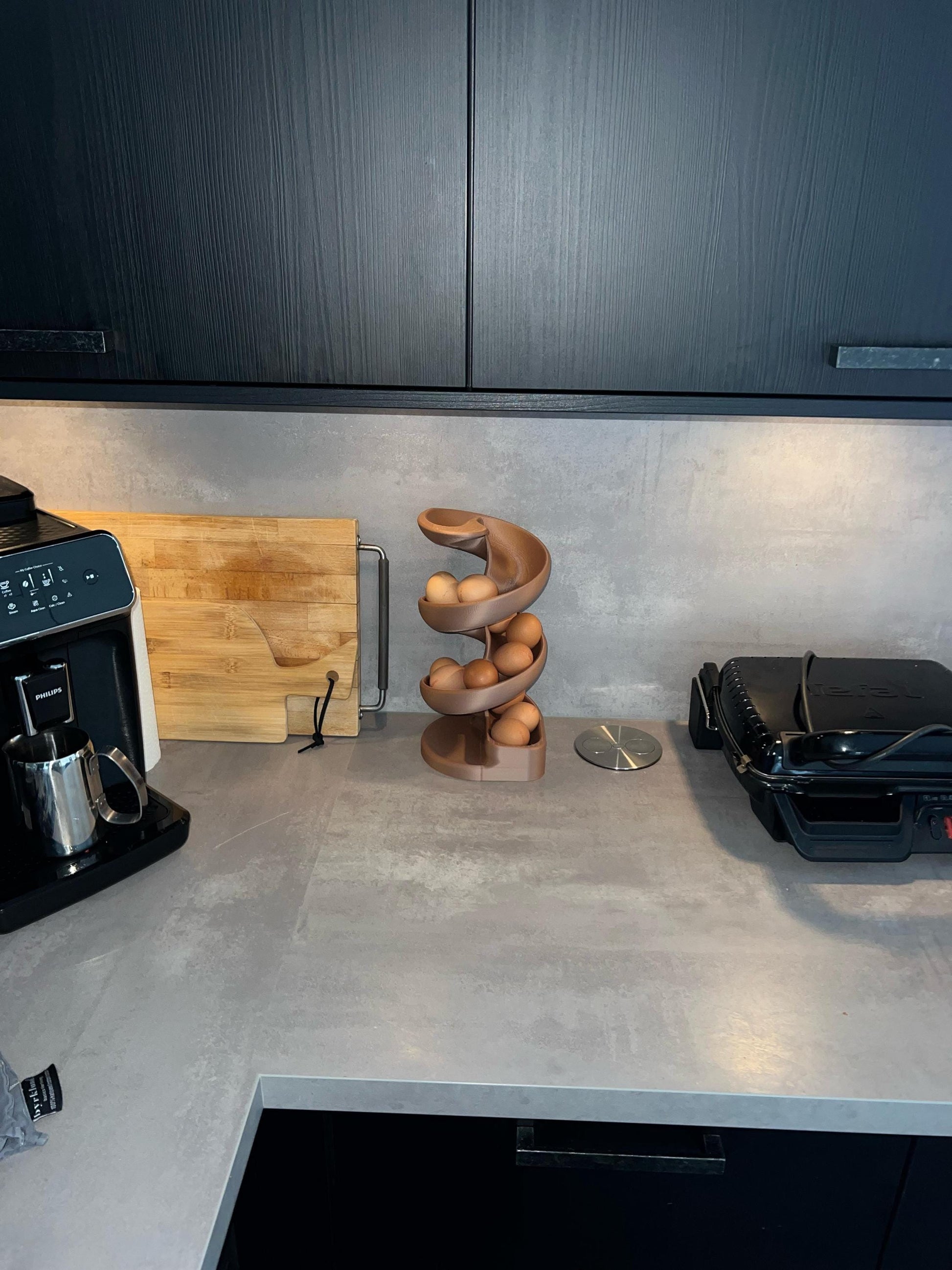 Egg Holder Dispenser | Spiral Egg Organizer | Modern Kitchen Storage | Rolling Egg Rack | Unique Countertop Display