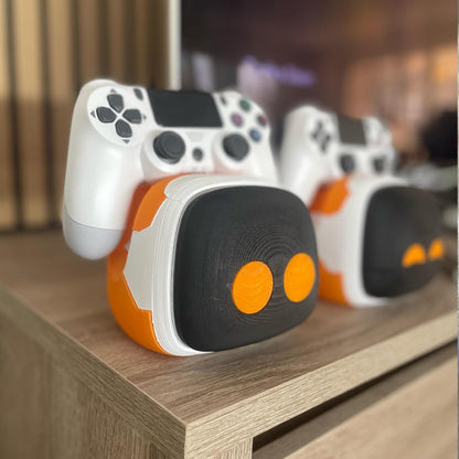 Game Controller Stand x 2 - Cute Robot Design, 3D Printed, Black & Orange Gaming Decor