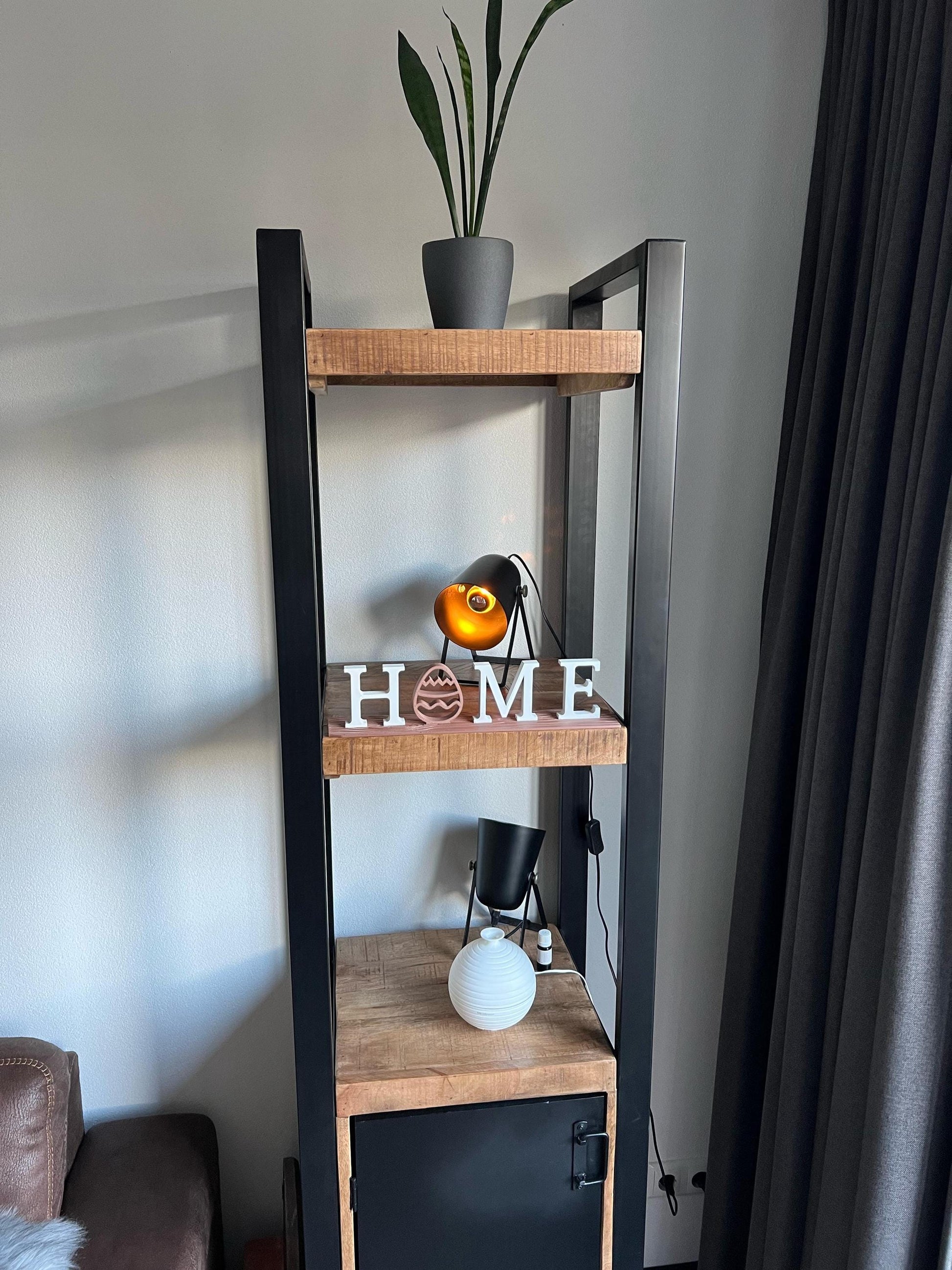 Easter Home Decoration | Wooden Shelf with HOME Sign & Egg Accent | Spring Decor | Farmhouse Style | Modern Interior | Seasonal Decoration