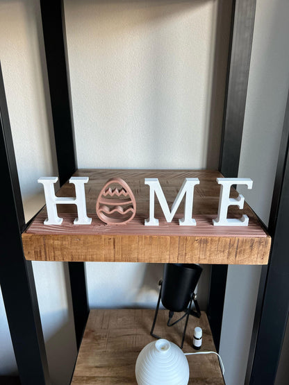 Easter Home Decoration | Wooden Shelf with HOME Sign & Egg Accent | Spring Decor | Farmhouse Style | Modern Interior | Seasonal Decoration