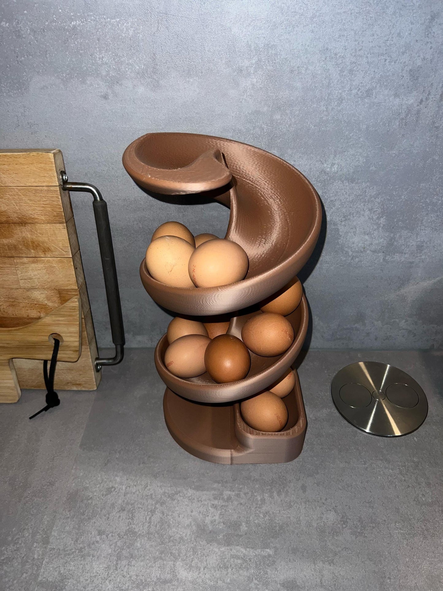 Egg Holder Dispenser | Spiral Egg Organizer | Modern Kitchen Storage | Rolling Egg Rack | Unique Countertop Display