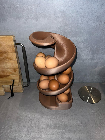 Egg Holder Dispenser | Spiral Egg Organizer | Modern Kitchen Storage | Rolling Egg Rack | Unique Countertop Display